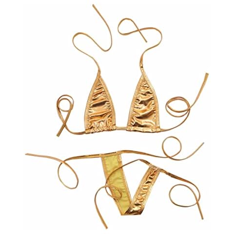 TiaoBug Women's Shiny Micro String Bikini Set Cover