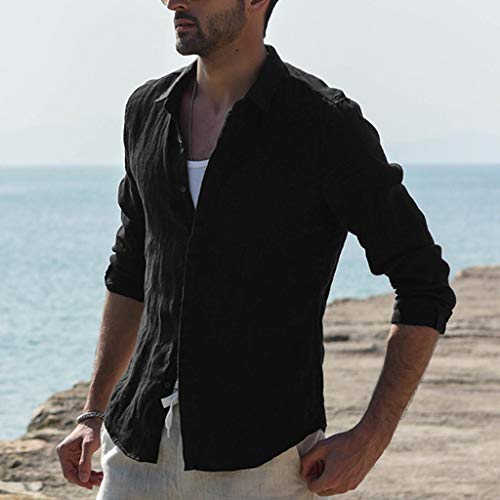 Camisa social masculina slim longa retrô T sólida blusa masculina larga de algodão com bolso camisas