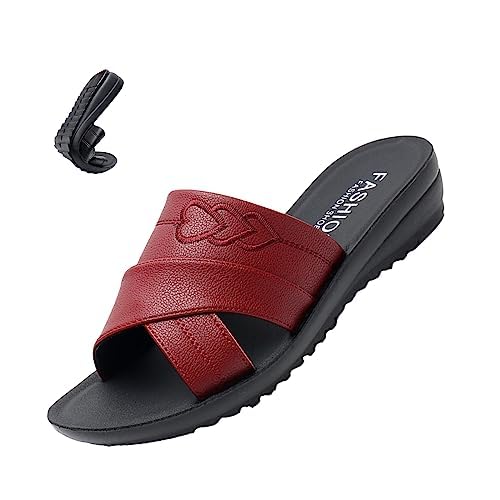 AngryMonkey Women's Wedge Stitch Slippers,Summer Lightweight Comfort Open Toe Casual Slide Softsole Embroidery Leather Sandals2