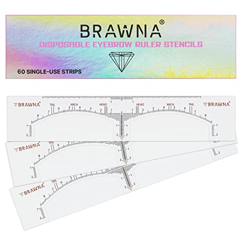 Brawna Eyebrow Ruler - 60 Pcs Clear Adhesive Shaping, Henna Tinting and Microblading Kit Stencils - Disposable Extensions Shaper Tool for Women - Microblading Supplies