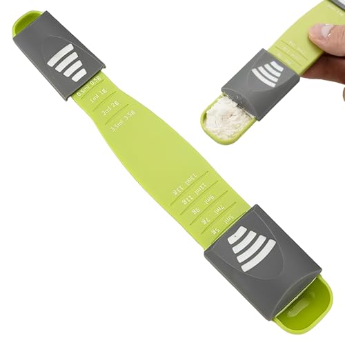 Cucharas Medidoras, Balanza De Cuchara, Cucharas Dosificadoras, Juego De Cucharas Medidoras, Escala Ajustable En Verde Para Raciones Secas, Líquidos, Medidas De Repostería Y Sólidos