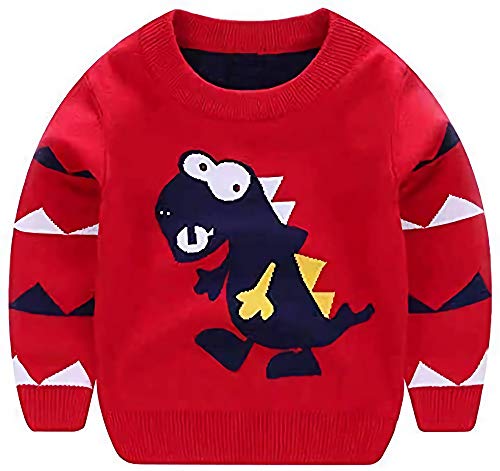 Toddler Baby Boys Sweater Cartoon Dinosaur Pullover Kids Knited Crewneck Sweatshirt 2-8Y Red