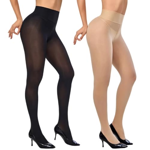 2 Pairs Indestructible Tights for Women，Shiny Pantyhose High Waist Plus Size Tights Ultra-Soft