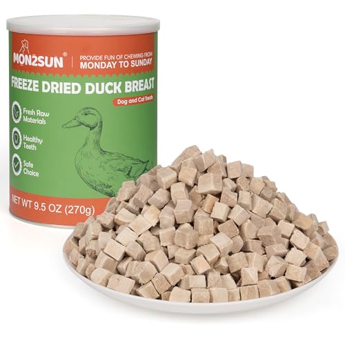 MON2SUN Freeze Dried Duck Cat and Dog Treats, Single Ingredient Natural and Healthy Dog Snacks, High Protein Training Treats & Food Topper, 9.5 oz