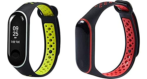 Hagan Soft Silicone Dotted Wrist Band Strap Compatible for Xiaomi Mi Band 3,Mi Band 4 (Black & Red and Black & Green)