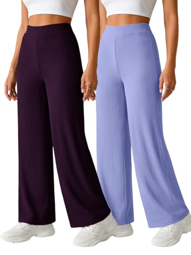 Image of Pinkmint Women's Palazzo Pants High Waist | Wide Leg Stretchable Trousers | Elastic Waist Flared Pants | Casual, Office, Travel, Lounge Stylish Comfortable Bottom Wear