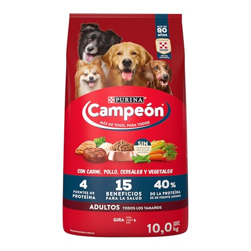 Purina Campeón Adulto Todos los Tamaños Sabor Pollo, Carne y Vegetales 10Kg