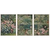 Farmhouse Abstract Landscape Wall Art Vintage Oil Painting Prints Vintage Spring Wildflower Wall Art Impressionist Garden Pond Floral Poster Set of 3 for Living Room Bedroom Home 12x16 Inch Unframed