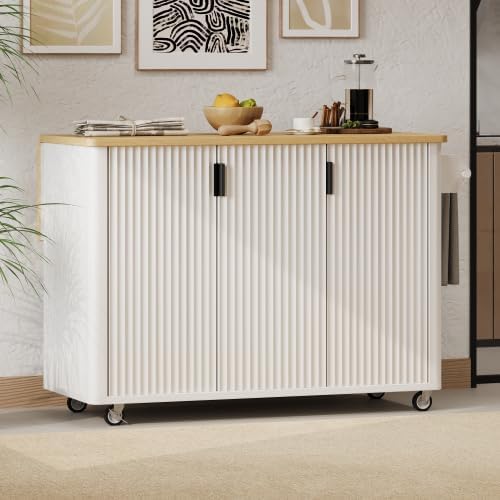 Rolling Kitchen Island with Drop Leaf Farmhouse Style Kitchen Serving Cart on Wheels with Internal Storage Rack for Kitchen, Dining Room