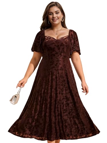 Amazon.com: Ever-Pretty Plus Womens Sweetheart Neckline Fall Velvet Plus  Size Tea Length Causal Wedding Guest Dress with Sleeves Coffee US22 :  Clothing, Shoes & Jewelry
