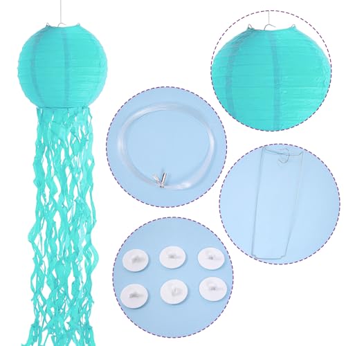 Image of Set of 6 Hanging Jellyfish Paper Lanterns Blue Jellyfish Decor for The Sea Ocean Party, Mermaid Birthday Decoration, Baby Shower, Nautical Events(Multi-Color 4)