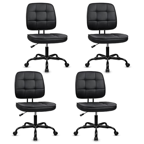Image of CLATINA Home Office Chair No Arms with Wheels, Armless Small Leather Ergonomic Low Back Desk Chairs Adjustable Height 360 Swivel Rolling Computer Task Chair for Work Conference Room, Black, 4 Pack
