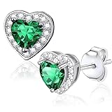 2PCS Green Heart Earrings for Women, Silver Earrings for Women, Silver Stud EarrIngs for Womens Emerald Ear Rings Suit to Birthday Gift, Brides Bridesmaids Married Present 10.3cmx10.3cm 2.3g