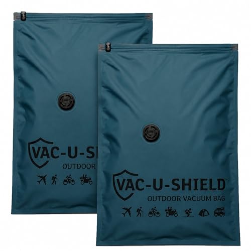Image of Lavatelli Vac-u-Shield Vacuum bags for clothes, cabin luggage organizer & travel accessories. Premium space saver bag for travelling, anti-scratch. Medium 56x40 cm, Set of 2, Teal Blue