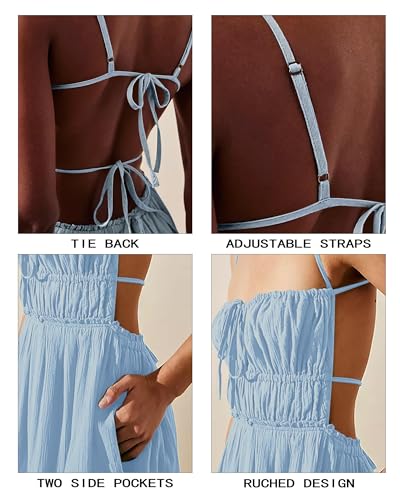 Image of VIUTIL Flowy Maxi Dress for Women Summer Cotton Backless Beach Long Dress with Pockets 2026