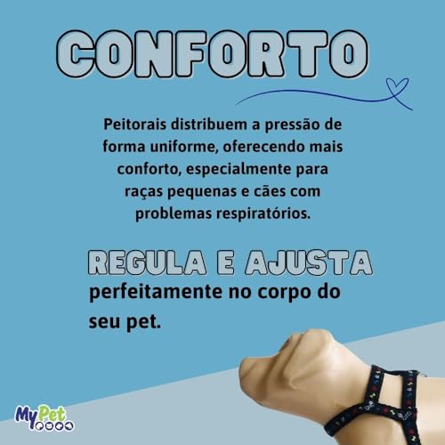 MY PET BRASIL Peitoral Para Cachorros N°3 Ajuste Fácil No Corpo Do Pet Pata Osso Coleira Peitoral Re