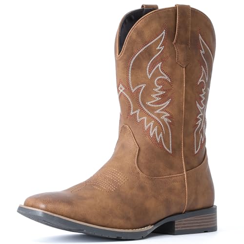 Find the Best Cowboy Boots for Your Money! 13 IUV Wide Cowboy Boots For Men Square Toe Western Boot Durable Retro Classic Embroidered Pull On Boots Slip Resistant Country Boot