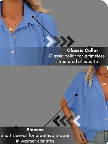 Image of GRECIILOOKS Oversized Shirt for Women | Shirt Top for Woman |Women's Color Block Button Down Blouse - Casual Loose Fit Short Sleeve Summer Shirt's Work, Vacation & Everyday Wear