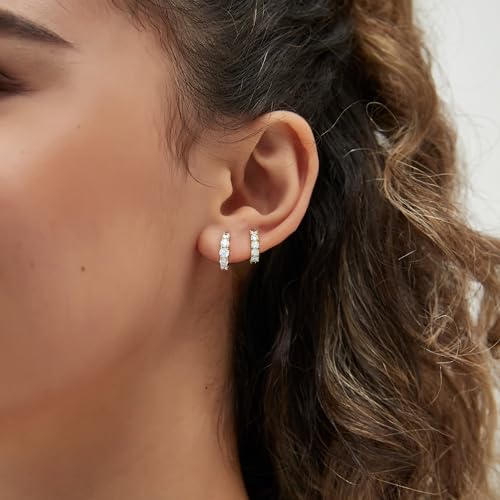 JINEAR Gold Hoop Earrings for Women 14K Gold Plated Cubic Zirconia Huggie Earrings 2Pairs Dainty Hypoallergenic Waterproof Cartilage Hoops Earring Set Lightweight Trendy Jewelry Gifts for Women4