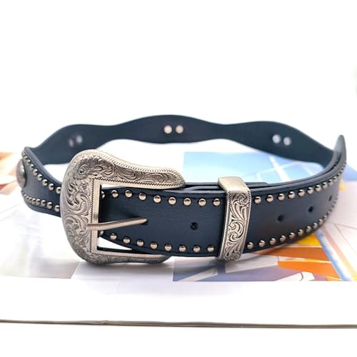 Girls PU Belt Motorcycle Relief Floral Buckle Waist Belt Fashion Enthusiasts Belt Coat Dress Female Decorative Waistband, As the Pic Show, Length and width about 105*3.2cm4