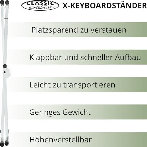 Classic Cantabile X-Keyboardständer (höhenverstellbar in 5-Stufen, klappbar, zerlegbar, stabil) Weiß