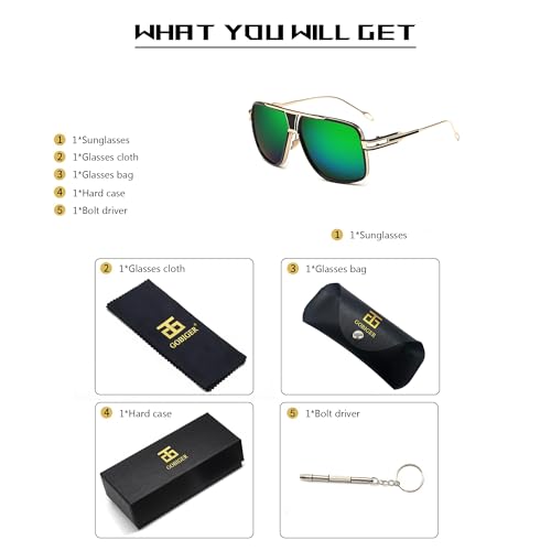 Image of Aviator Sunglasses for Men Retro Fashion Gold Oversized 70s shades