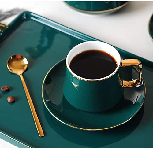 JIUJ Filiżanki z talerzykiem podstawowym do herbaty, kawy, cappuccino dla 1 osoby, europejski ceramiczny, złoty, Continental Cup zestaw zielony 190 ml