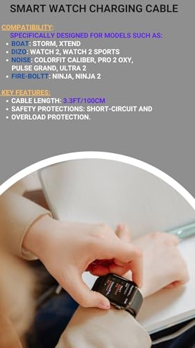 Image of Upix Smartwatch Charging Cable | Safe, Fast Charging for Fire-Boltt, Noise, Dizo, beatXP & 2 Pin Charger Watches (with 4mm Gap Between 2 Pins) | Verify Cable Port Before Ordering | 5V USB Compatible