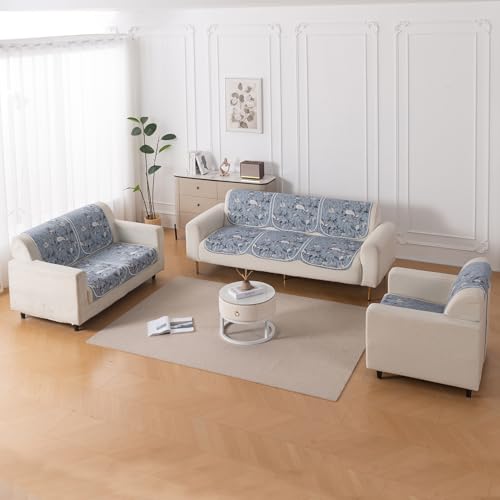 Image of HOKIPO HeavenHue Sofa Cover 6 Seater Panel Set 3+2+1, Frosted Petals