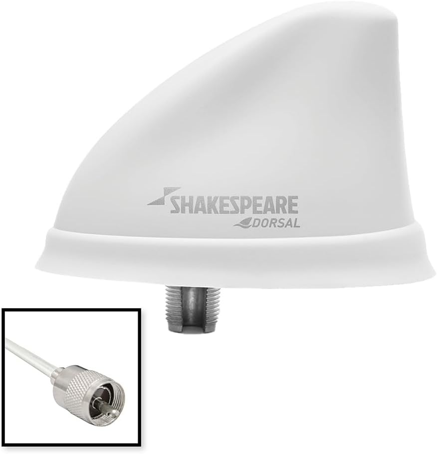 5912-DS-VHF-W - Aftermarket Replacement Dorsal Antenna White Low Profile 26 RGB Cable with PL-259 Compatible with Shakespeare