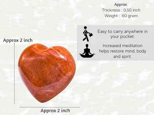Image of Certified Carrot Jasper Crystal Heart Palm Pebbles Stones for Anxiety Stress Relief Massage - AAA Grade Original Healing Gemstone Agate Heart Palm Stone for Yoga Meditation Spiritual