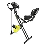 Fitness X-Bike Premium + Widerstandsbändern | Fahrradtrainer, Heimtrainer klappbar mit Rückenlehne, LCD-Display und Herzfrequenzsensor