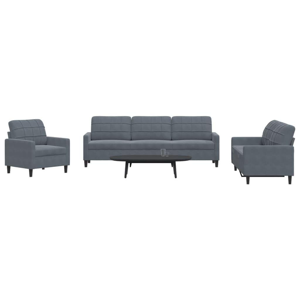 vidaXL 4-TLG. Sofagarnitur mit Kissen Dunkelgrau Samt, Sofa, Samtsofa, Sofa gepolstert, Relaxsofa, Wohnzimmermöbel, Polstersofa, Couch, Lounge Sofa