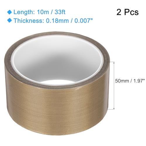 Image of MECCANIXITY 2 Pcs High Temperature Tape 50mm PTFE Coated Fabric Tape Heat Resistant Tape for Vacuum Sealers Adhesive Tape 10m /33ft Brown 0.18mm Thickness