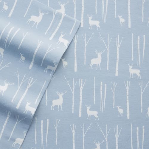 Eddie Bauer - Flannel Sheets Queen Size, Anti-Pilling & Wrinkle Resistant Cotton, Touchably Soft for All-Season Comfort - Bed Sheets with Matching Pillowcases & Fitted Sheet (Birch Forest Light Blue) - Thumbnail 5