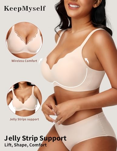 Womens Wireless Seamless Bra Push Up Bralette - Back Smoothing Full Coverage Comfort Scalloped Everyday/Tshirt Bra2
