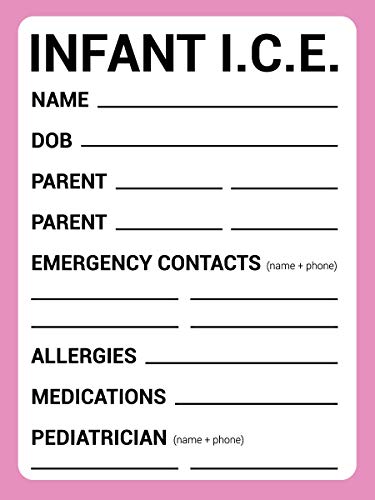BlueApe ICE Infant Car Seats Medical Information Stickers - Emergency Stickers for Cars - Baby Monitor Car Accessories (Pink, 5 Pack)