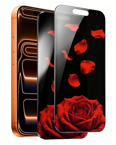 Image of 2 Pack Privacy Screen Protector for iPhone 17 Pro Max Anti-Spy Tempered Glass Rose Pattern 17ProMax Full Coverage Easy Installation Frame 9H Hardness Anti-Scratch (6.9 inch)