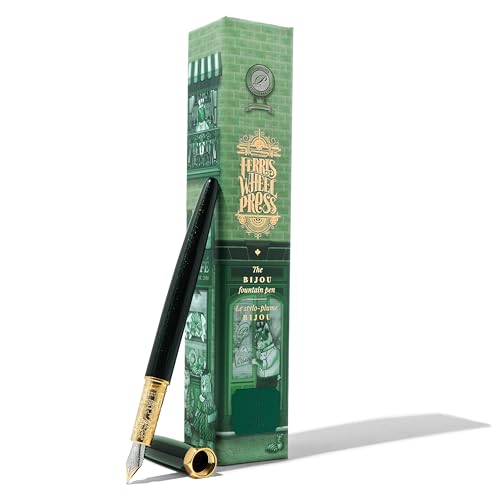 Image of Ferris Wheel Press, Bijou Fountain Pen, Catnip Cafe, Double Gold Plated, Snowfall Lacquer Finish, Two-Tone Steel Nib, Emerald Green, Medium
