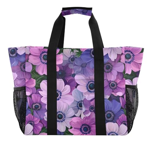 JUNZAN Flowers in Blue Large Utility Tote Bag For Women Foldable Beach Bags Waterproof Resusable Shopping Bags with Handles Laundry Bag Travel2