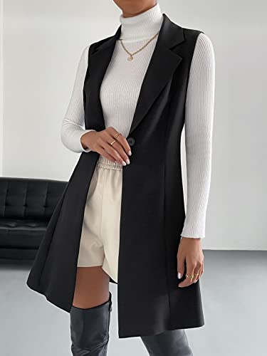 Wdirara Women's Plus Size Plaid Button Open Front Sleeveless Blazer Jacket Rich Black S #TOP3