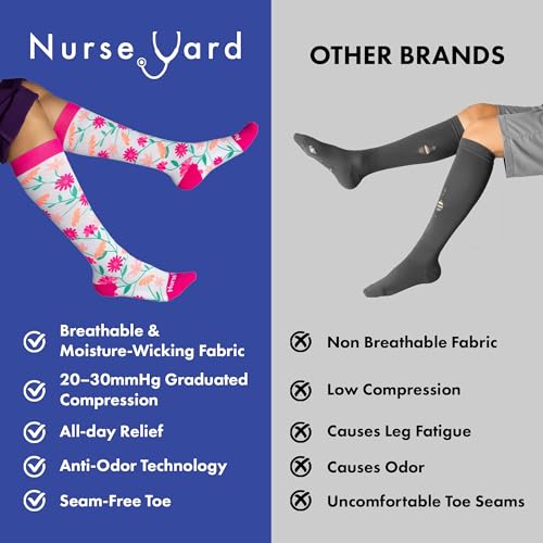 Image of Nurse Yard Compression Socks for Nurses - Women & Men - 20-30mmHg Graduated Compression, For Medical Staff, Athletes - 1 Pair