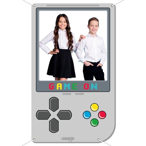 Large Game on Photo Prop Video Game Birthday Party Decorations Gaming Theme Backdrop Banner Handheld Gaming Console Photo Booth Frame Background for Boys Birthday Gamer Favor Supplies 73x44inch Gray
