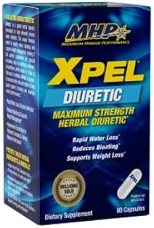 MHP Xpel Maximum Strength Diuretic Water Pills, for Water Retention Relief, Weight loss Support, with Vitamin B-6 Potassium Dandelion Root, 80 Capsules