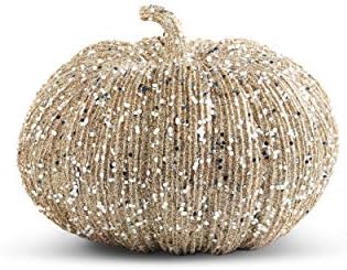 K&K Interiors 40610C 8 Inch Champagne Glitter Pumpkin