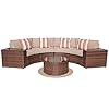 SUNSITT Outdoor 7 Piece Half Moon Sectional Furniture Set with Round Coffee Table Patio Curved Sofa Set Beige Cushion and Brown Wicker Incl Waterproof Cover