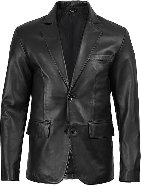 chava Men's Genuine Leather Blazer, Black, Notch Lapel, Two-Button Closure, Regular Fit, Smart Casual-picture-17