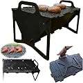 Collapsible Stainless Steel BBQ Grill - Portable Foldable Charcoal Grill for Camping & Travel - Tabletop Fire Pit with Kabob Skewers - Lightweight for Backyard, Beach & Tailgating (Black)