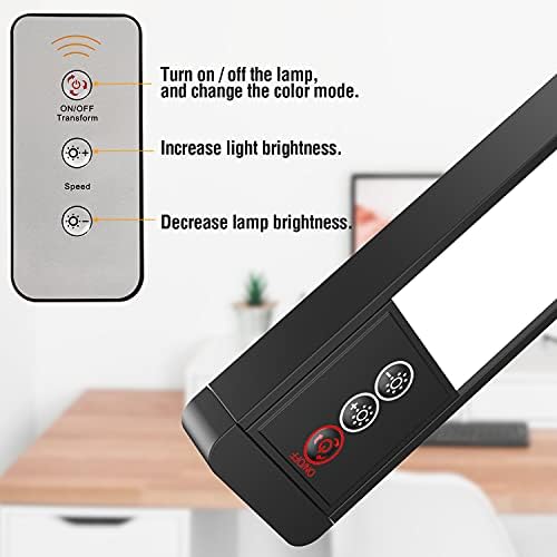 SKYLEO LED Desk Lamp Flexible Gooseneck - LED Desk Lamp with Clamp 10W - Desk Lights for Office with Remote - 3 Light Modes x 10 Brightness Levels - Black