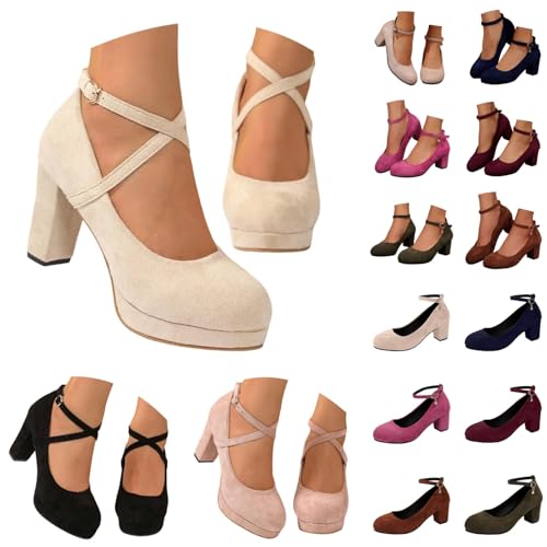 Damen Chunky Pumps Brautschuhe - Geschlossene Bequeme Spangenpumps Plateau Tanzschuhe Breite Füße Blockabsatz Hochzeiten Hochzeitsschuhe Weite H Trachtenschuhe Keilpumps